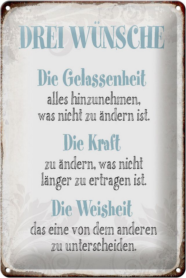 Hebold Metallschild Schild Blech 20x30cm - Made in Germany - Spruch 3 Wünsche Gelassenheit von Hebold