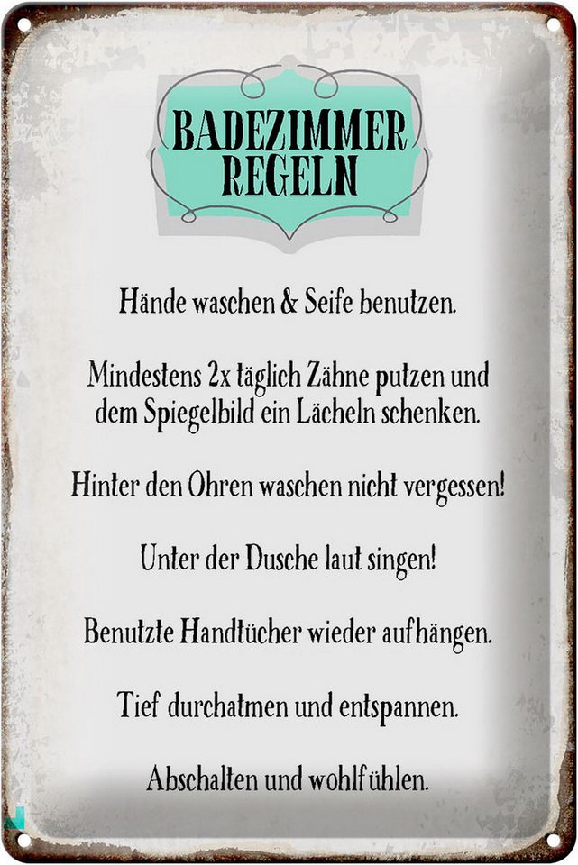 Hebold Metallschild Schild Blech 20x30cm - Made in Germany - Spruch Badezimmer Regeln Händ von Hebold