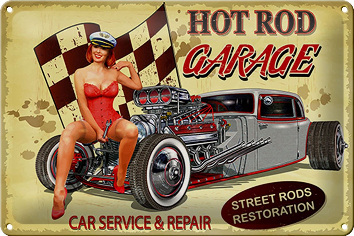 Hebold Metallschild Schild Blech -Made in Germany- Pinup 30x20cm Retro Hot Rod Garage Serv von Hebold