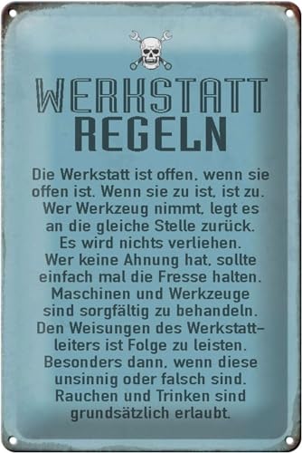 Schild Blech 20x30cm - Made in Germany - Spruch Werkstatt Regeln Werkstatt Metall Deko Blechschild von Hebold