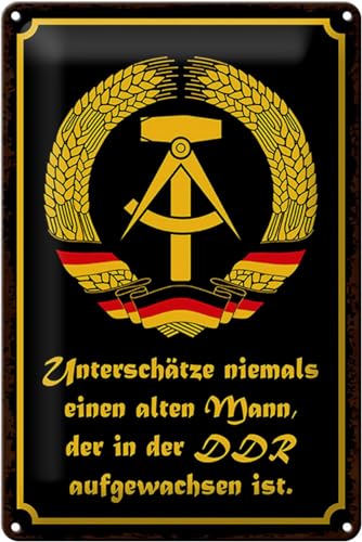 Schild Blech 20x30cm - Made in Germany - Spruch unterschätze niemals Mann DDR Metall Deko Blechschild von Hebold