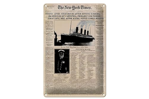 Schild Blech 20x30cm - Made in Germany - Zeitung New York Times Titanic sinks Metall Deko Blechschild von Hebold