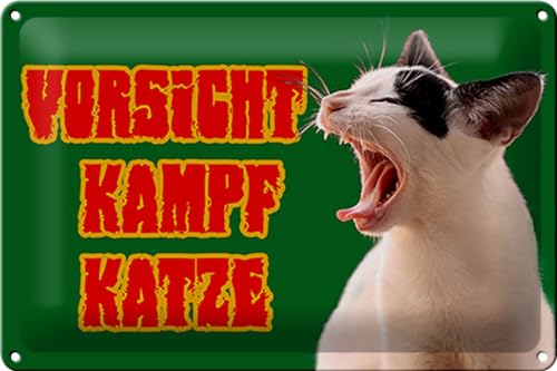 Schild Blech 30x20 cm - Made in Germany - Vorsicht Kampfkatze Metall Deko Schild von Hebold