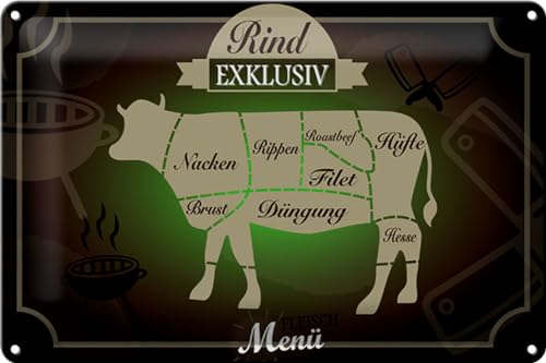 Schild Blech 30x20cm - Made in Germany - Fleisch Schnitte Rind exklusiv Menü Metall Deko Blechschild Schild Blech 30x20cm - Made in Germany - Fleisch Schnitte Rind exklusiv Menü Metall Deko Blechschild von Hebold
