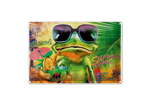 Schild Blech 30x20cm - Made in Germany - Frosch Cocktail Mojito Summer Strand Metall Deko Blechschild von Hebold