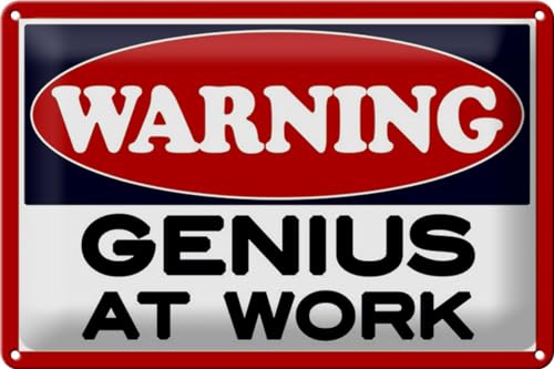 Schild Blech 30x20cm - Made in Germany - Spruch Warning Genius at work Metall Deko Blechschild von Hebold