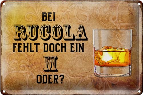 Schild Blech 30x20cm - Made in Germany - Spruch bei Rucola fehlt doch ein M Metall Deko Blechschild von Hebold