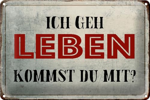 Schild Blech 30x20cm - Made in Germany - Spruch geh leben kommst du mit Retro Metall Deko Blechschild von Hebold