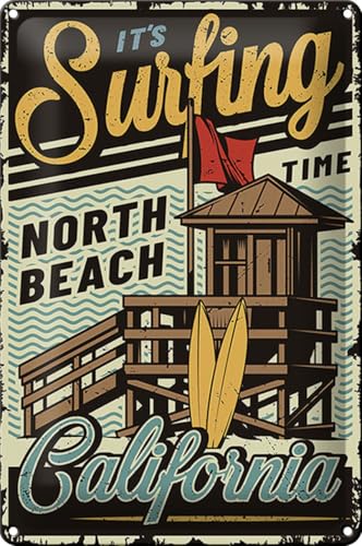 Schild Blech -Made in Germany- California 20x30cm Surfing time north beach Metall Deko Blechschild von Hebold