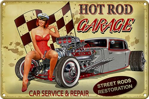 Schild Blech -Made in Germany- Pinup 30x20cm Retro Hot Rod Garage Service Metall Deko Blechschild von Hebold