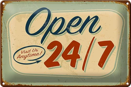 Schild Blech Retro -Made in Germany- 30x20cm open visit us anytime 24/7 Metall Deko Blechschild Schild Blech Retro -Made in Germany- 30x20cm open visit us anytime 24/7 Metall Deko Blechschild von Hebold