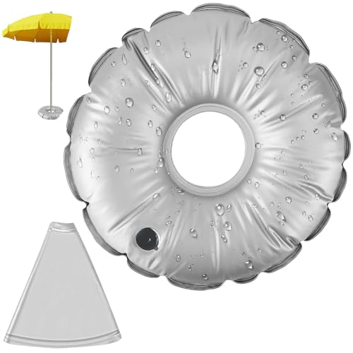 Hebterrka 1 Stück Wasserbeutel für Federflaggenbasis, Zusammenklappbare Fahnenmastbasis, Runde Gewichtstasche für Federflaggenmastbasis (17.7 in - Grau) von Hebterrka