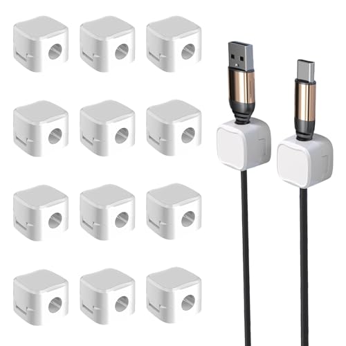 Hebterrka 12-Teiliges Magnetisches Schreibtisch-Kabel-Organizer-Set mit Verstellbaren Kabelklemmen, Haftenden Halterungen, KüChe und Ladekabel – Weiß von Hebterrka