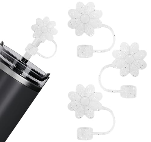 Hebterrka 3er Set Weiß Blume Strohhalme Zubehör, Staubschutz Abdeckung, Praktische Thermobecher Dichtung Zubehör, Schützend Und Anpassbar Mit Dichtem Sitz von Hebterrka