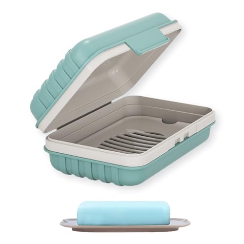 Hebterrka Seifenhalter Seifenschale 1er Pack Seifenbox für Dusche Reise Seifenetui mit Deckel Für Gym Camping Reisen Auslaufsicher Blau von Hebterrka