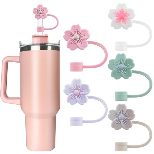 Hebterrka Thermobecher Zubehör: 5 Stück Mehrfarbige Blumen-Strohhalm-Abdeckungen, Dichtender Deckel Und Strohhalme Für Effektiven Schutz Und Hygiene von Hebterrka