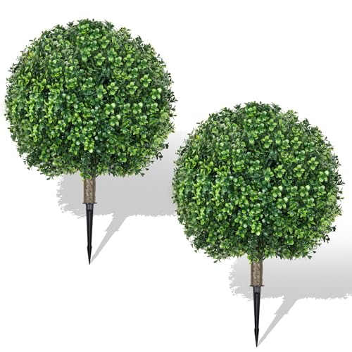Hecaty 2er-Set Künstliche Buchsbaumkugel 65cm: Buchsbaum Kunstpflanze mit Erdspieß - UV-Beständig & Lichtbeständig, Immergrüne Künstliche Pflanzen für Innen und Außen Veranda Gärten von Hecaty