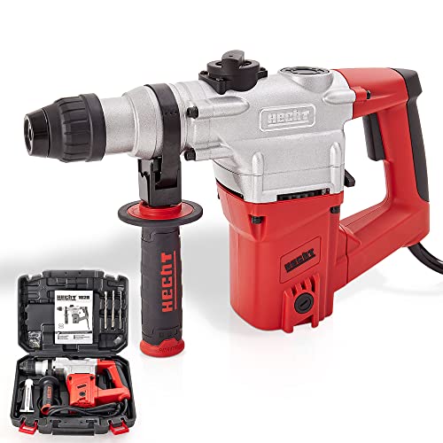 HECHT Bohrhammer – 1050 Watt – 4,5 Joule – SDS Plus Bohrfutter – Im Set mit 3 x Bohrer & 2 x Meißel, Zubehör, Koffer – max 4250 U/min – Perfektes Werkzeug/Kombihammer für Bohr - & Stemmarbeiten von Hecht