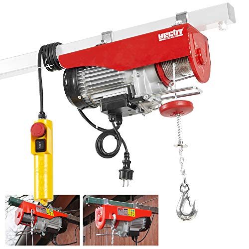 HECHT Elektro Seilzug – 250 kg – 500 kg – 230v – mit Fernbedienung, Umlenkrollen, Stahlseil, automatischer Bremse – Elektrischer Deckenlift zum Befördern von schwerer Last für Werkstatt & Garage H50 von Hecht