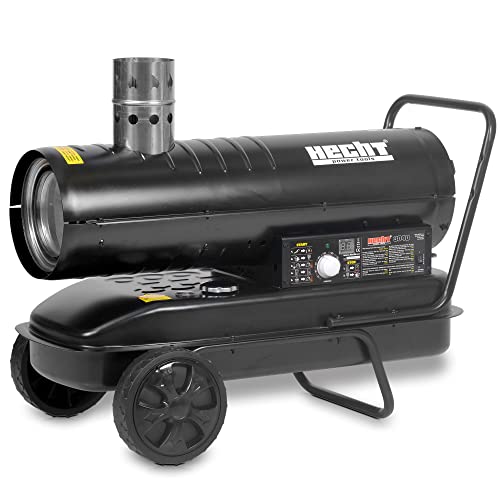HECHT Heizung, Heizkanone – Dieselheizung 280 W (18 kW) – Ölheizung 450 m³/h Luftstrom – Überhitzungsschutz & Thermostat – mobile Raumheizung, Fahrwerk, 38 l Dieseltank, energiesparend 150 m² heizen von Hecht