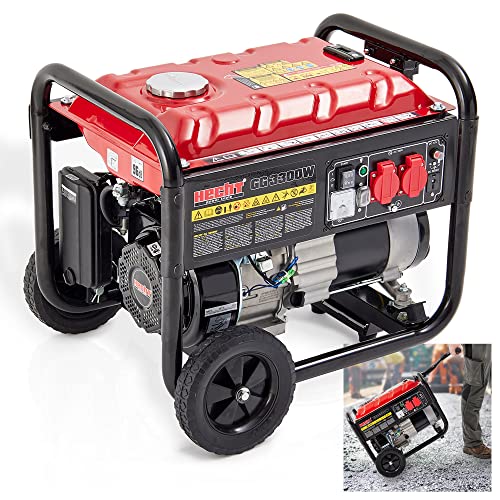 HECHT Notstromaggregat – 3000W– Stromaggregat mit Fahrwerk – 7,0 PS Benzin 4-Takt Motor – 2x 230V – 1x 12V – Ölmangelschutz – 15 l Tank – Tankanzeige – Stromerzeuger für mobile Stromversorgung von Hecht