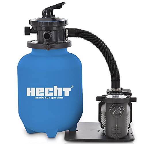 HECHT Sandfilter Sandfilteranlagen 11.000 Liter – Poolfilteranlage Sandfilterpumpe Reinigungspumpe für Gartenpool – Sandfilteranlage Pool - Schwimmbecken Reinigung mit Vorfilter Filter – 7-Wege Ventil von Hecht