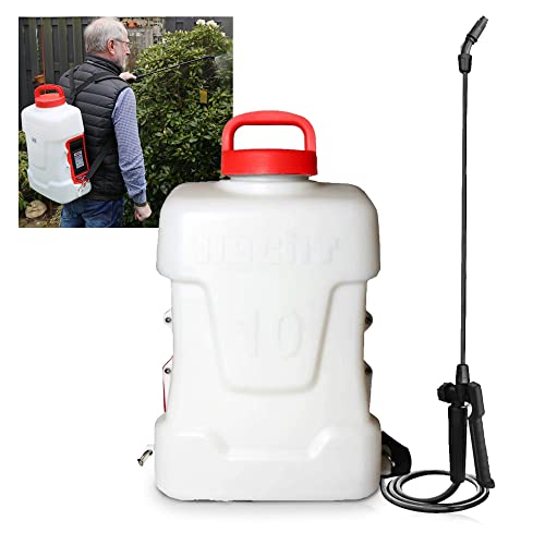 HECHT Starker Drucksprüher Akku (Rückenspritze Neu) mit 2,5 Ah Lithium-Ionen Akku und Ladegerät + großer 10 Liter Behälter + 4 Düsen + ergonomischer Schultergurt + 2,5 bar Arbeitsdruck + 50 cm Lanze von Hecht