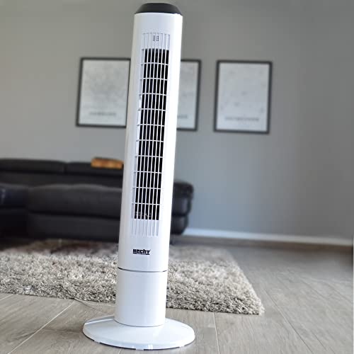 Hecht Turm-ventilator leise mit 60 Watt, 3 Betriebsmodi, 3 Stufen, Fernbedienung, Timer, Ionisator, 80° Oszillation – Turm 99cm hoch – energiesparend, leise – Klimagerät – Ventilator, Standventilator von Hecht