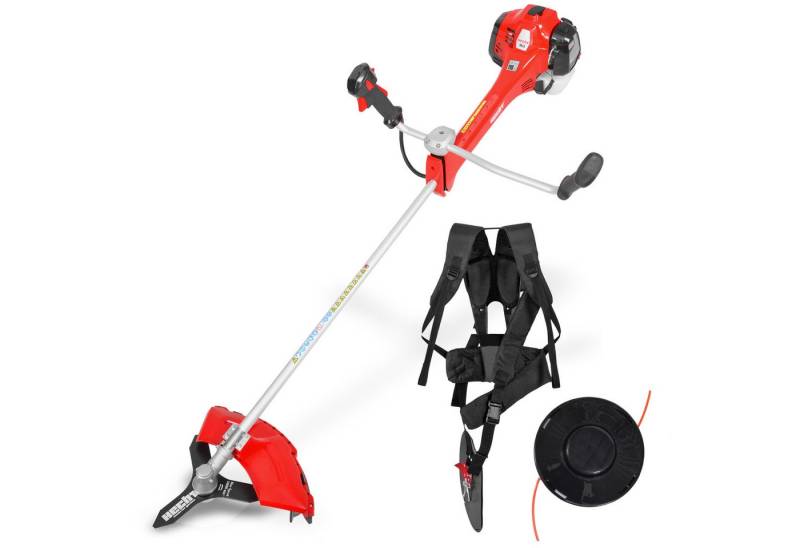 Hecht Benzin-Freischneider mit Tragegurt 3,1 PS, Auftipp-Automatik mit Fadennachführung, 25,5 cm Arbeitsbreite Messer, 42 cm Arbeitsbreite Faden, Profi Rasentrimmer mit 63,3 cm³ von Hecht