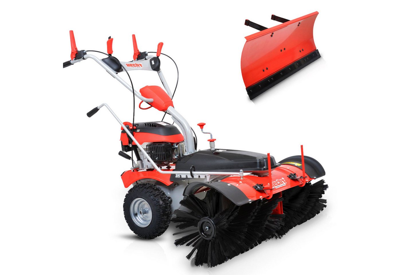 Hecht Benzin-Kehrmaschine 8101 S mit Schneeschild, 100,00 cm Arbeitsbreite, (2-tlg), 6,5 PS, Elektrostart, Schneeketten von Hecht