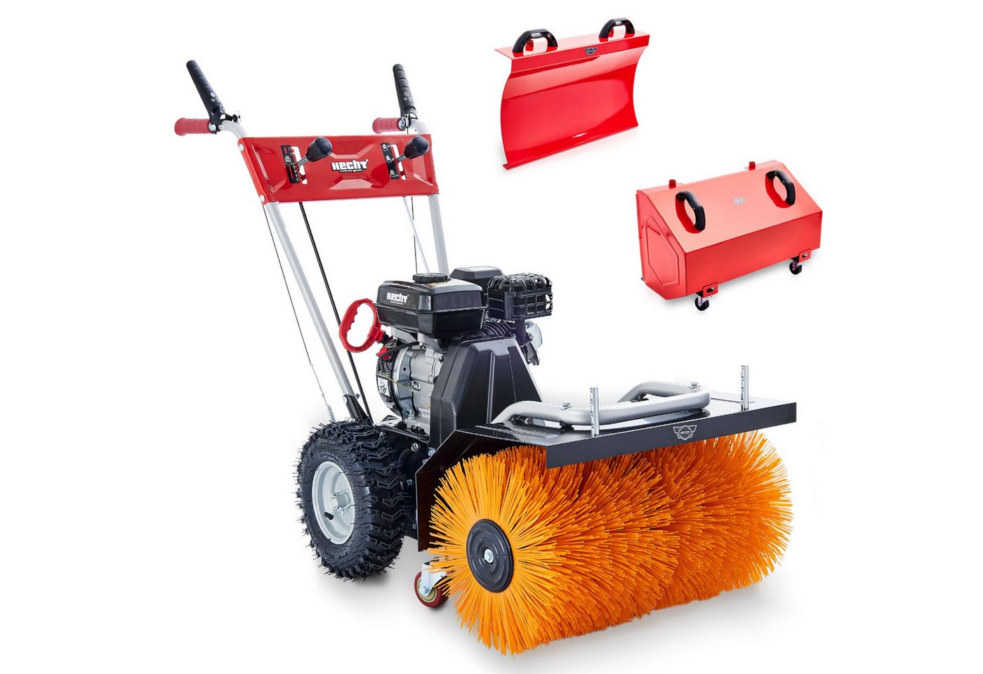 Hecht Benzin-Kehrmaschine 8615 mit Schneeschild, Auffangbox, 60 cm Arbeitsbreite, (3-tlg), 5,5 PS, mit ÖL, höhenverstellbare Bürste, 7 Gänge von Hecht