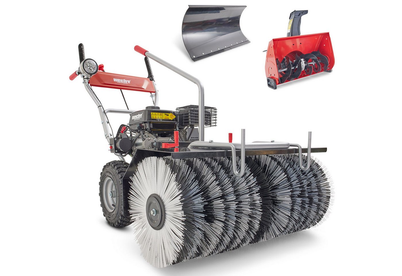 Hecht Benzin-Kehrmaschine 8680 SE mit Schneefräskopf, Schneeschild, 80 cm Arbeitsbreite, (3-tlg), 6,5 PS, Elektrostart, LED-Scheinwerfer von Hecht