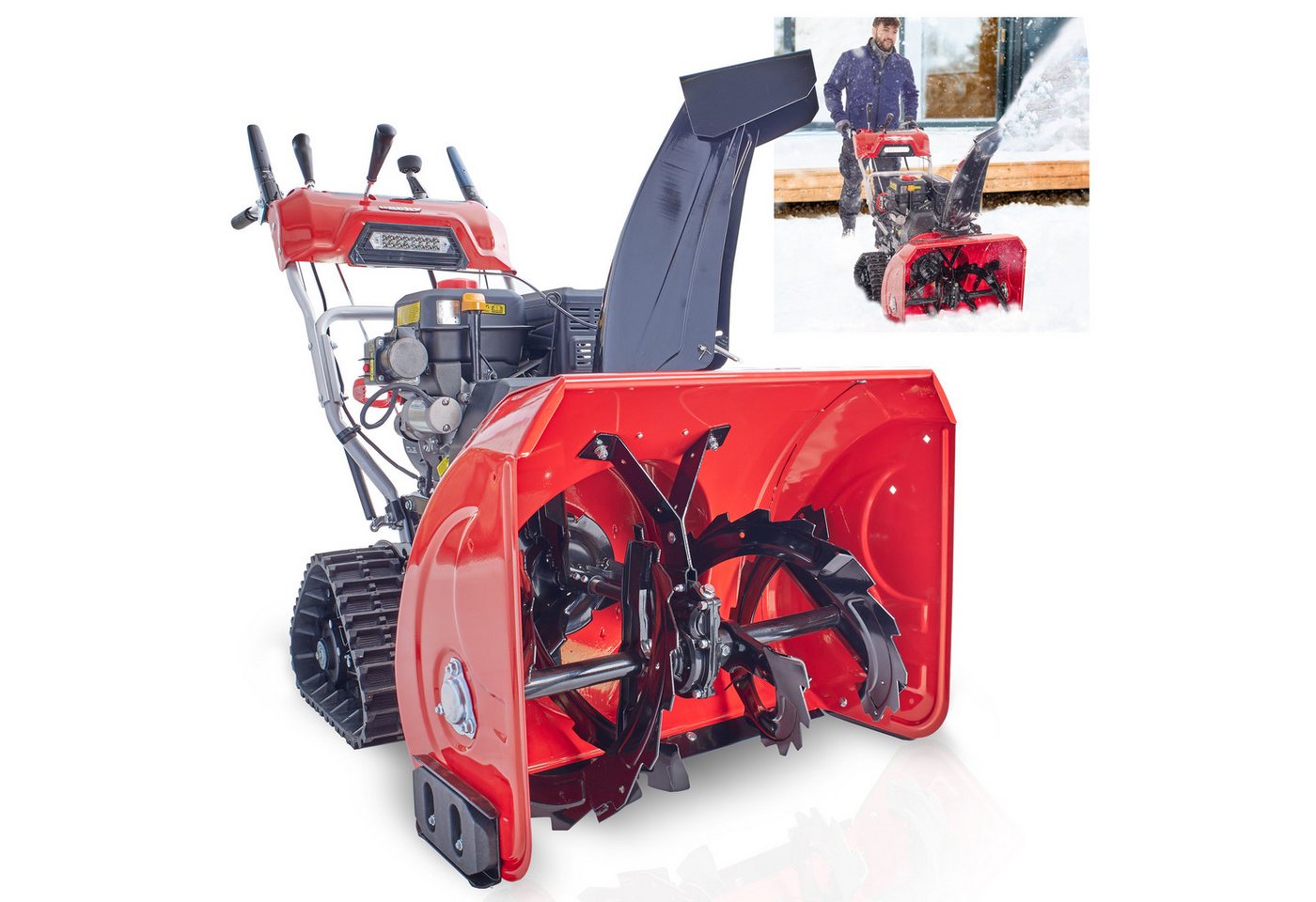 Hecht Benzin-Schneefräse mit Raupenantrieb Elektrostart LED-Scheinwerfer und Griffheizung, 66,50 cm Arbeitsbreite, 54 cm Arbeitshöhe - 7 PS - 8 Gänge Hecht Benzin-Schneefräse mit Raupenantrieb Elektrostart LED-Scheinwerfer und Griffheizung, 66,50 cm Arbeitsbreite, 54 cm Arbeitshöhe - 7 PS - 8 Gänge von Hecht