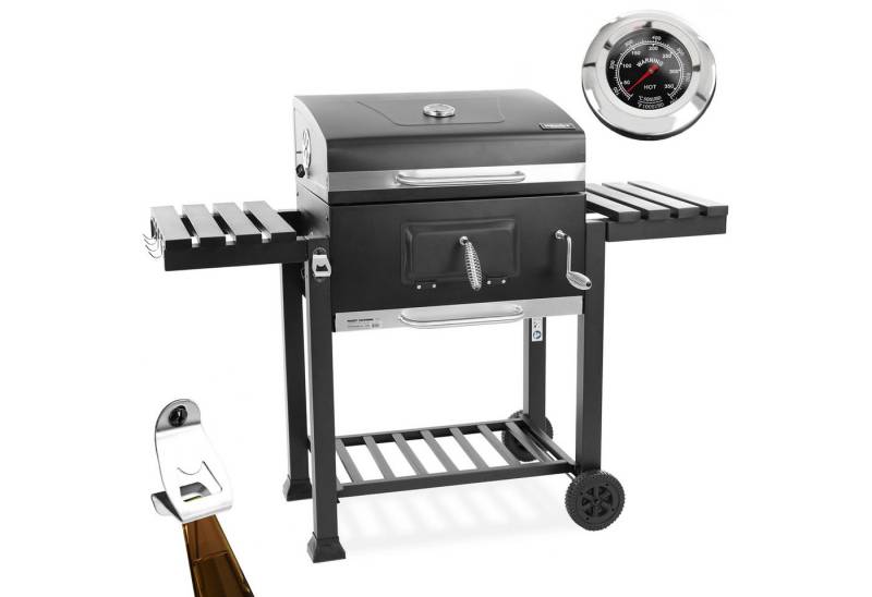 Hecht Holzkohlegrill XXL mit Deckel Thermometer Transporträder, integrierter Flaschenöffner, Ascheschublade von Hecht