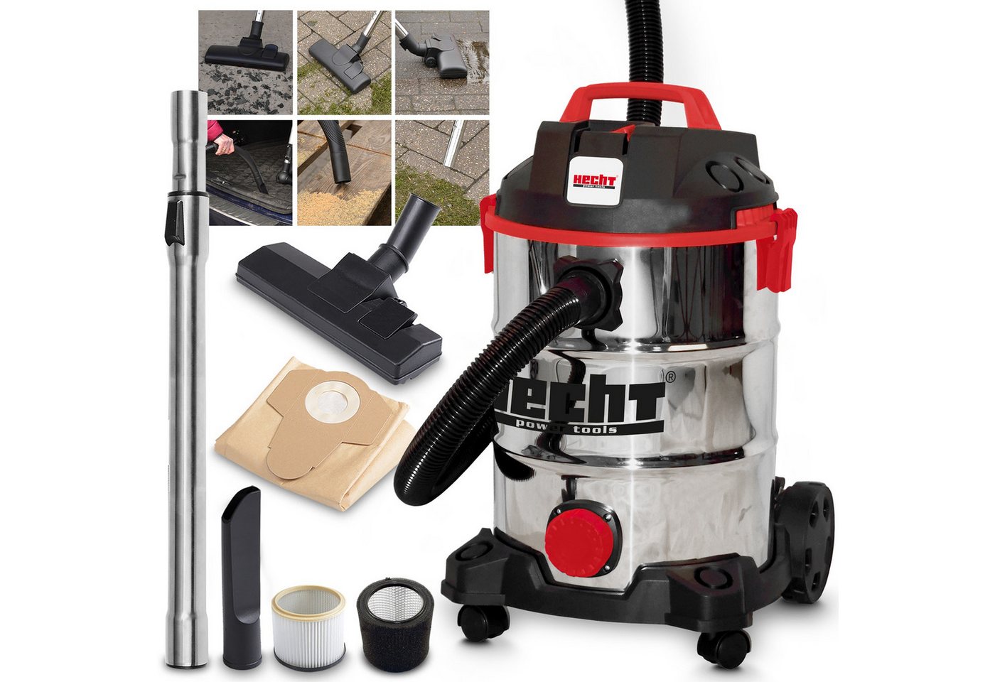 Hecht Industriesauger Nass und Trockensauger 30L Behälter mit Blasfunktion, 1400 W, mit Beutel, Edelstahlbehälter, Saug-/Blasdüse Hecht Industriesauger Nass und Trockensauger 30L Behälter mit Blasfunktion, 1400 W, mit Beutel, Edelstahlbehälter, Saug-/Blasdüse von Hecht
