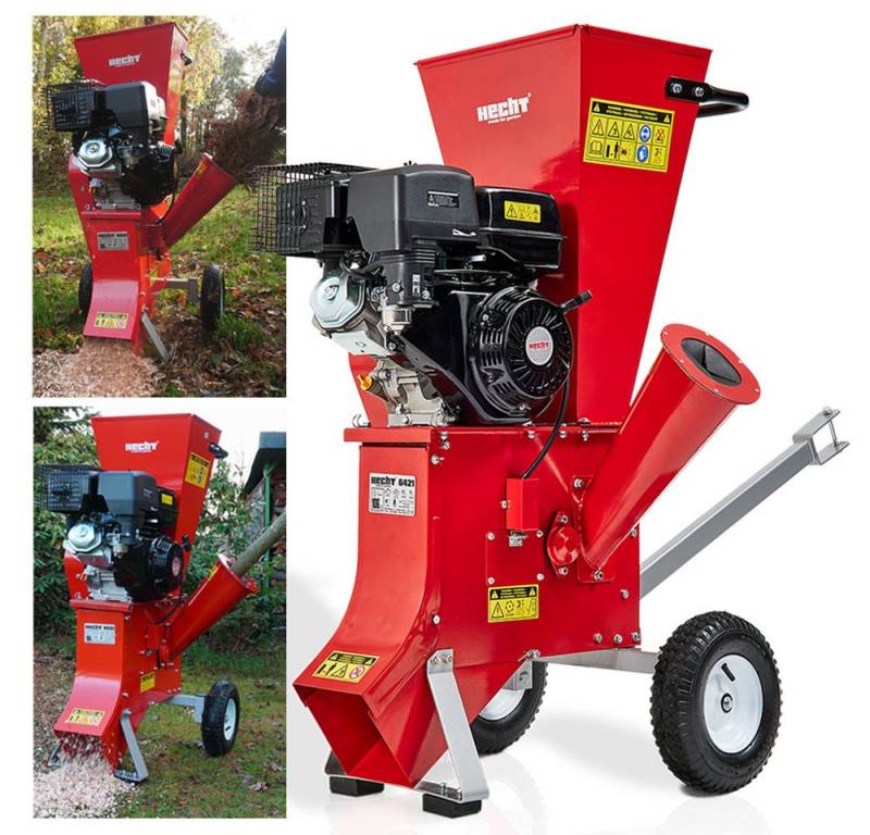 Hecht Messerhäcksler Gartenhäcksler Benzin 6421, 8,90 cm max. Astdurchmesser, 13 PS, 10 Häckselmessern, 389 cm³, Transporträder von Hecht