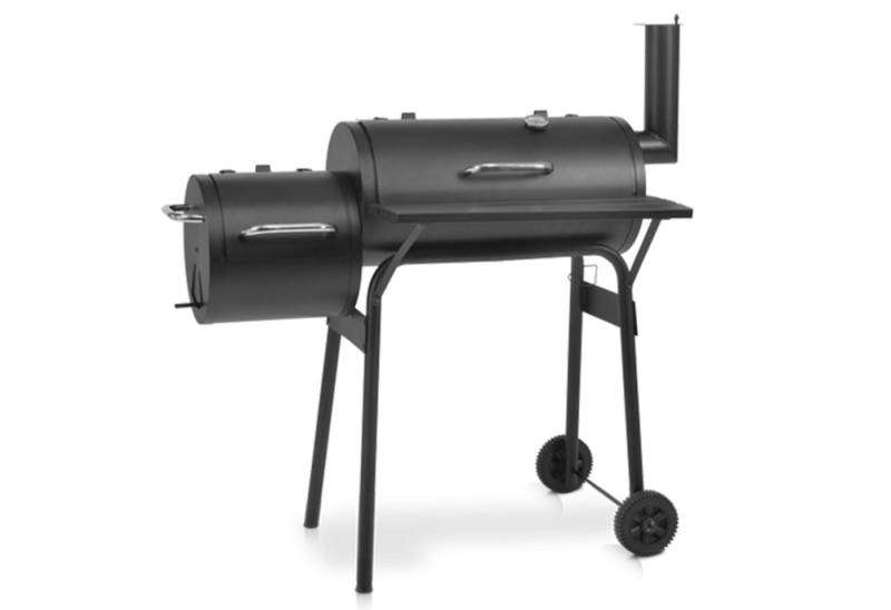 Hecht Smoker Holzkohlegrill Grillwagen mit Deckel, Thermometer, 2 Brennkammern, 1 mm Stahlblech, Drosselklappen von Hecht