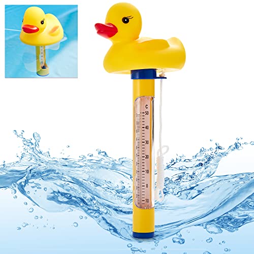 Hecht Thermometer Pool - perfekter Badespaß mit dem Wasserthermometer für Pool, Badewanne, Schwimmbad und Teich – schwimmendes Thermometer mit praktischer Schnur (Ente) von Hecht