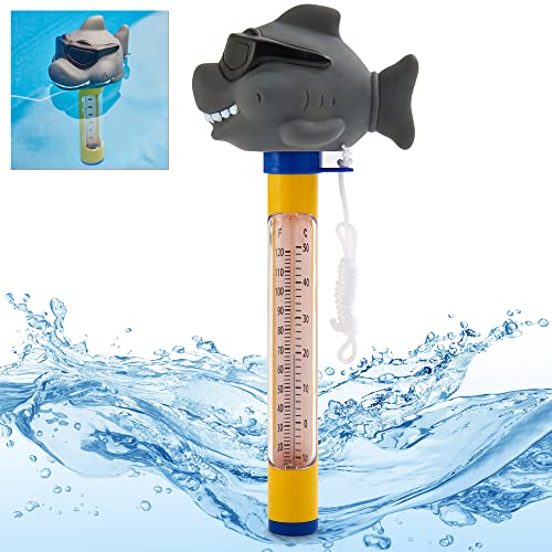 Hecht Thermometer Pool - perfekter Badespaß mit dem Wasserthermometer für Pool, Badewanne, Schwimmbad und Teich – schwimmendes Thermometer mit praktischer Schnur (Hai) von Hecht