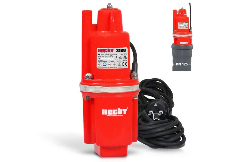 Hecht Tiefbrunnenpumpe Membranpumpe 3166, 70 m Förderhöhe, 600W, 1400 L/h von Hecht