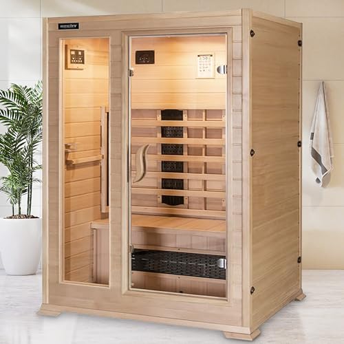 Hecht premium Infrarotkabine Sauna mit Keramikstrahler und Innenbeleuchtung für 2 Personen – 120x100x190 cm - Infrarotsauna mit MP3-Player von Hecht