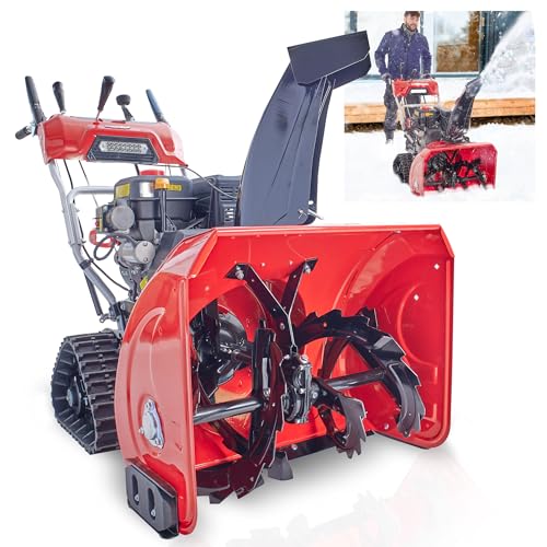 HECHT Starke Benzin Schneefräse – 66 cm Arbeitsbreite – 2-stufig – 54 cm Arbeitshöhe – 15 m Auswurfweite – mit E-Start, Raupenantrieb, 6-Vorwärts- & 2-Rückwärtsgänge, LED-Scheinwerfer, Griffheizung von Hecht