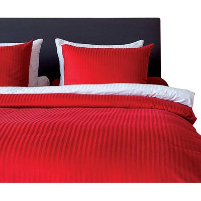 Heckett Lane Bettwäsche 100% Baumwolle Mako-Satin Uni Stripe 260x220 (60x70) Aurora Red von Heckett Lane