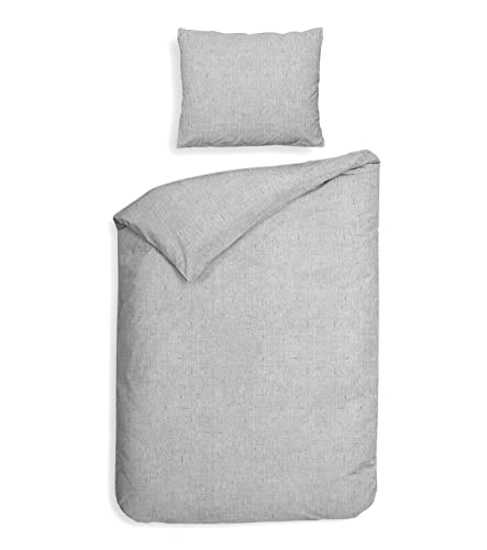 Heckett & Lane Flanell Bettwäsche 155x220 Franela Mist Grey Silbergrau Uni Melange von Heckett Lane