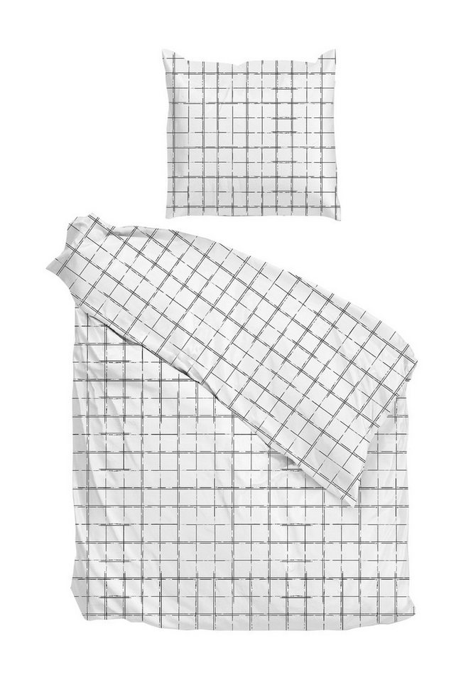 Bettwäsche DILONA, Mako-Satin, 135 x 200 cm, Weiß, Schwarz, Heckett and Lane, Baumwolle, 2 teilig, mit Reißverschluss von Heckett and Lane