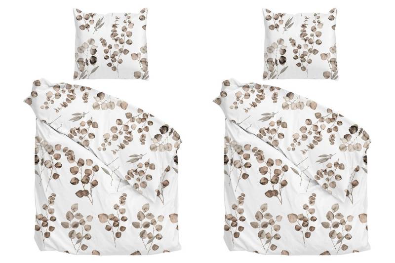 Heckett and Lane Bettwäsche 2er Set NOVI, 135 x 200 cm, Beige, Weiß, 4-teilig, Baumwolle, mit Reißverschluss, Waschbar bei 60 °C von Heckett and Lane