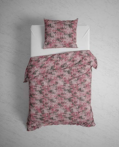 Heckett & Lane Biber Flanell Bettwäsche 135x200 Colemy rosa Strickmuster von Heckett & Lane