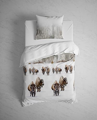 Heckett & Lane Flanell Bettwäsche Obrien Bison Schnee Natur 135x200 + 80x80 cm von Heckett & Lane