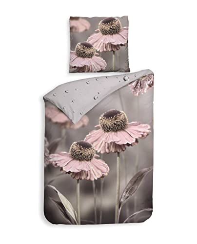 Heckett & Lane Mako-Satin BCI Bettwäsche 135x200 Zalia Grey Wende Natur Rose von Heckett & Lane