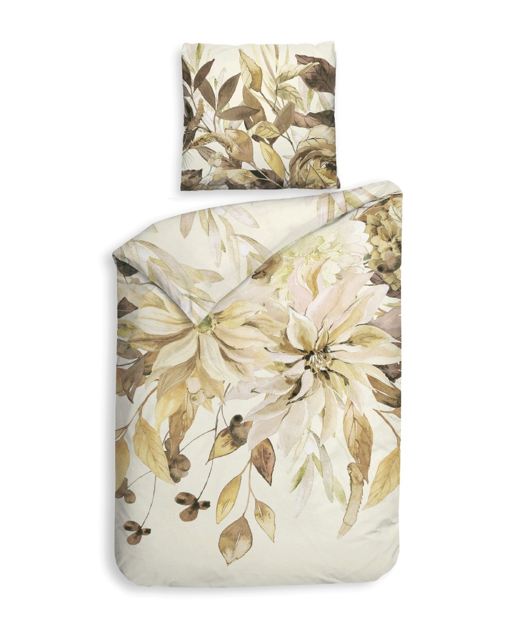 Heckett & Lane Mako-Satin Bettwäsche 135x200 Horatia Clematis Blumen beige braun von Heckett & Lane